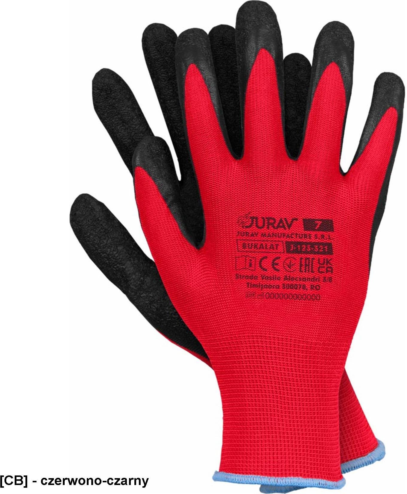 Reis J-BUKALAT - Rękawice ochronne, zakończone ściągaczem, 100% poliester (ścieg 13), powlekane lateksem, chropowata - czerwono-czarno-niebieski 9