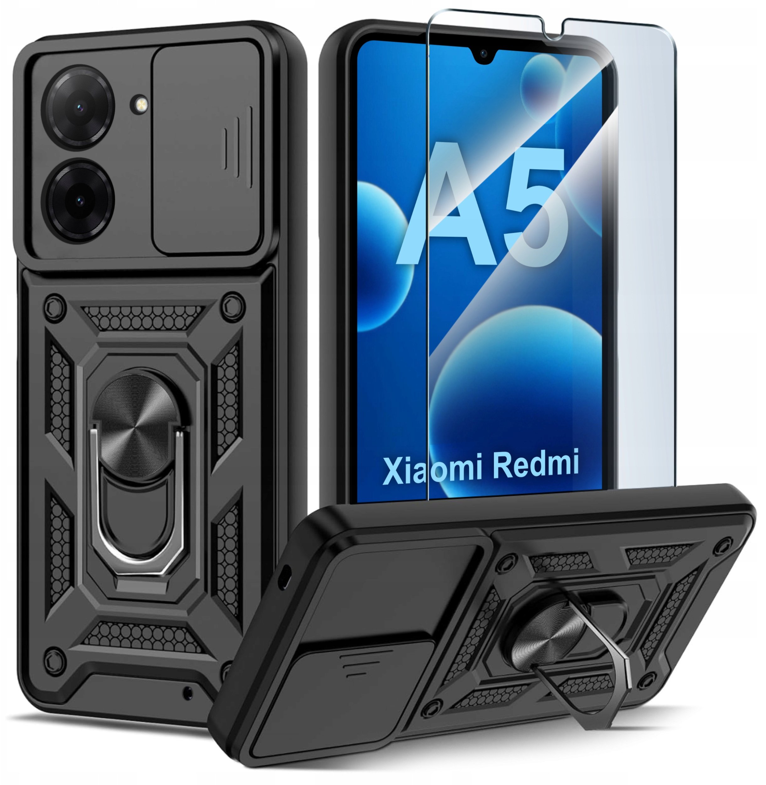 Etui do Xiaomi Redmi A5 PANCERNE SLIDE RING CASE + SZKŁO 9H