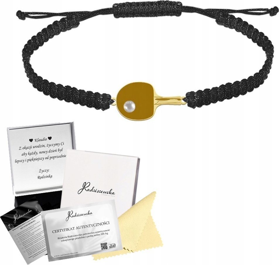 Radziszewska Bransoletka Pozłacana Rakietka do Tenisa Stołowego SREBRO 925 GRAWER GRATIS