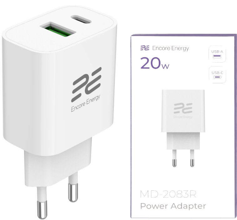 Nowa ładowarka sieciowa Encore Energy PD 3.0 Quick Charge 4.0 USB-A USB-C 20W adapter MD-2083R