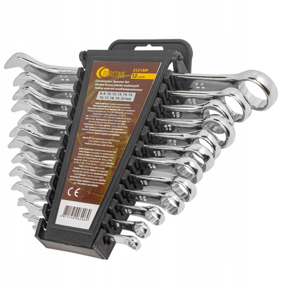 Zestaw kluczy płasko-oczkowych 12el. (6, 8,10,12-19,22mm)