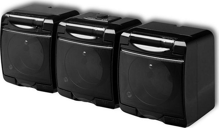 Karlik Gniazdo hermetyczne potrójne z uziemieniem Karlik Junior 12GHE-3D (klapka dymna) 3x(2P+Z) bez przesłon czarne