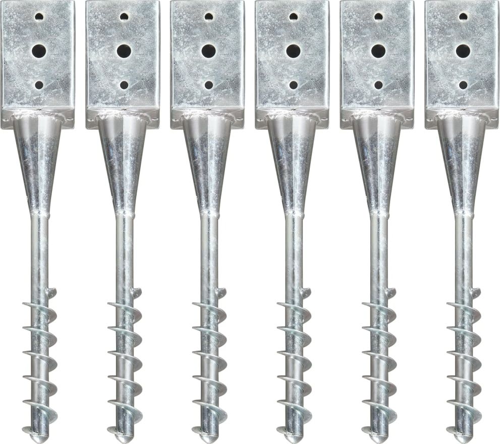 vidaXL Kołki gruntowe, 6 sztuk, srebrne, 9x9x56 cm, stal galwanizowana (145440)