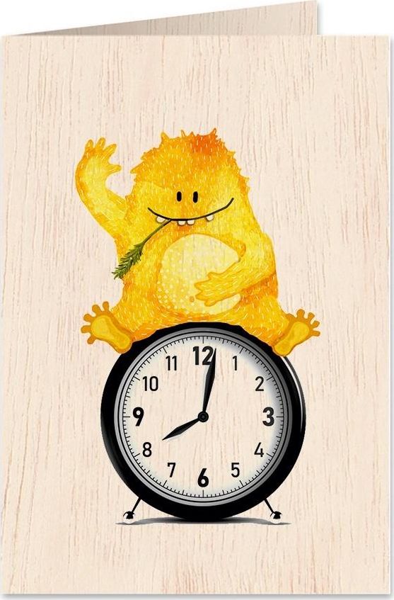 Cozywood Karnet drewniany C6 + koperta Misiek na zegarze