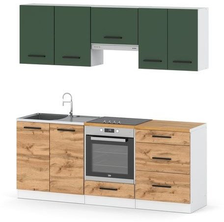 Kuchnia Nowoczesna Z Blatem Modułowa Mała 2.0m Biała Wotan Butelkowa Zieleń