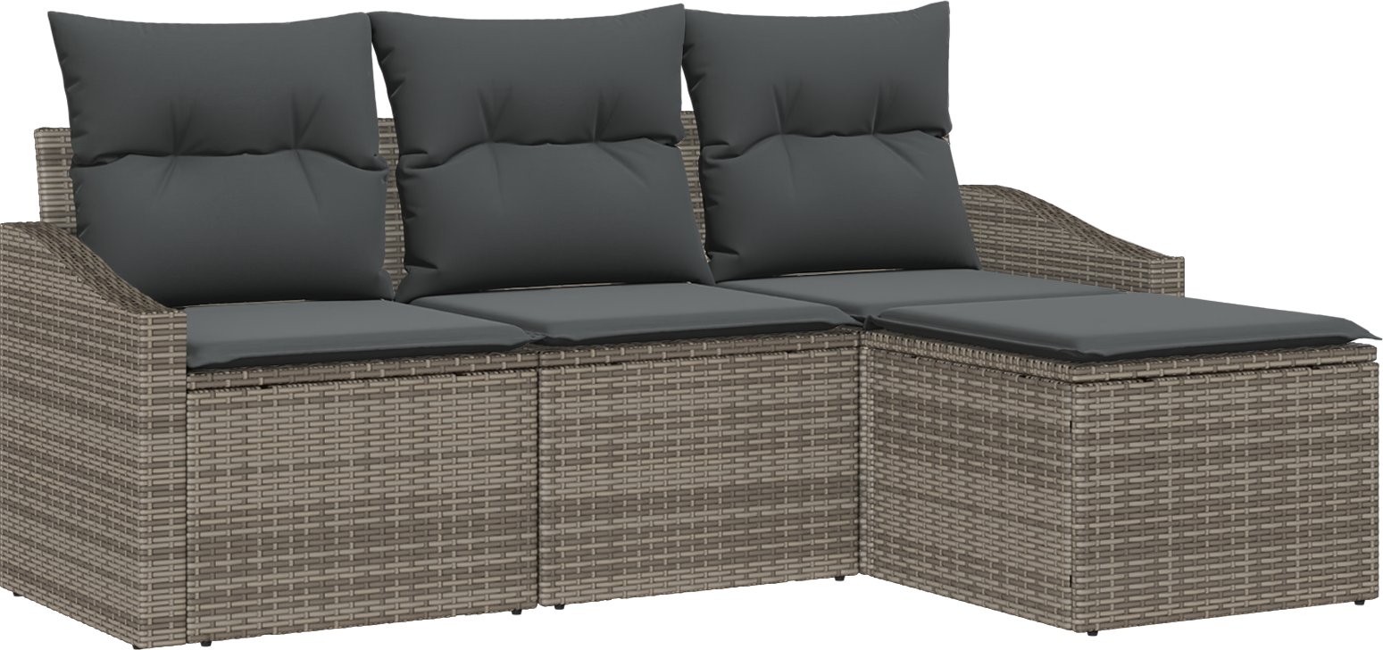vidaXL 4-częściowy zestaw sofy ogrodowej z poduszkami Szary Rattan