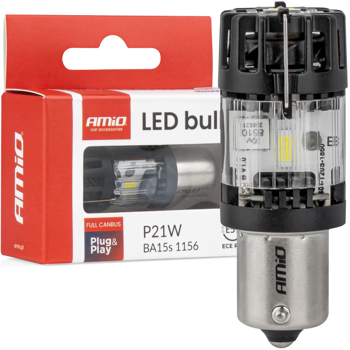 AMiO Żarówka led lumitec ba15s p21w 12v full canbus biały amio-04688