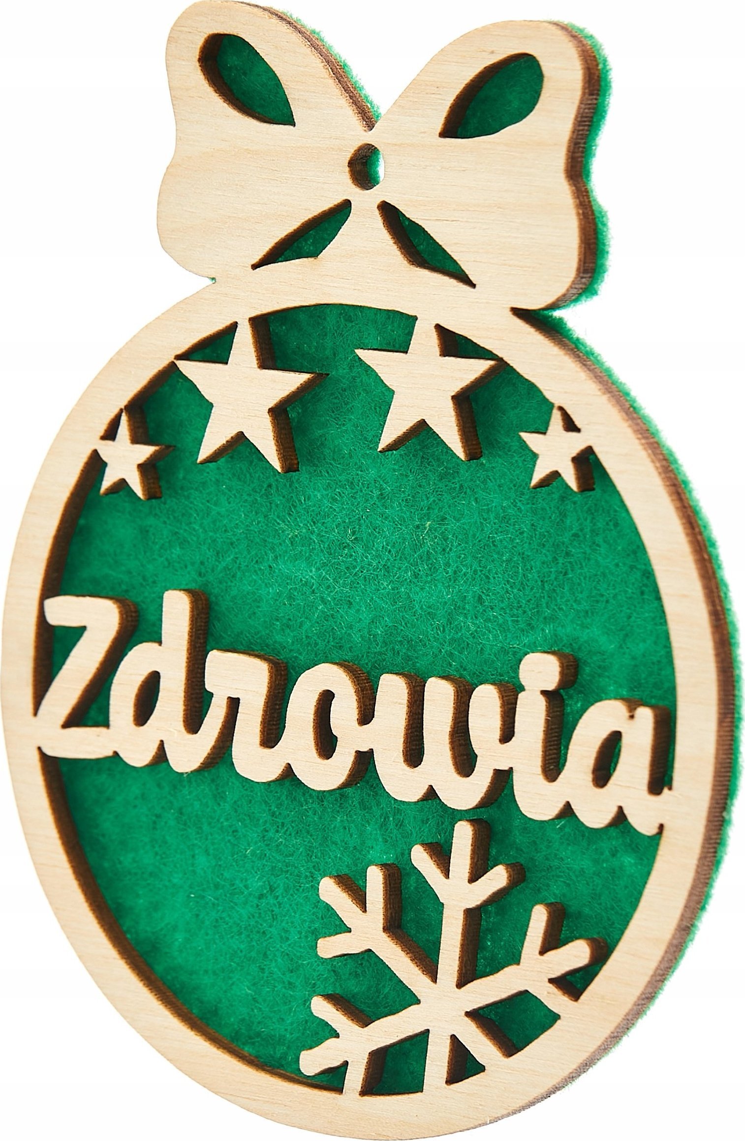 Techrebal BOMBKA DREWNIANA Z ŻYCZENIAMI NA CHOINKĘ ZIELONA