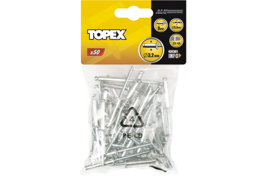 Topex Nity aluminiowe 4x12mm 50szt. 43E403