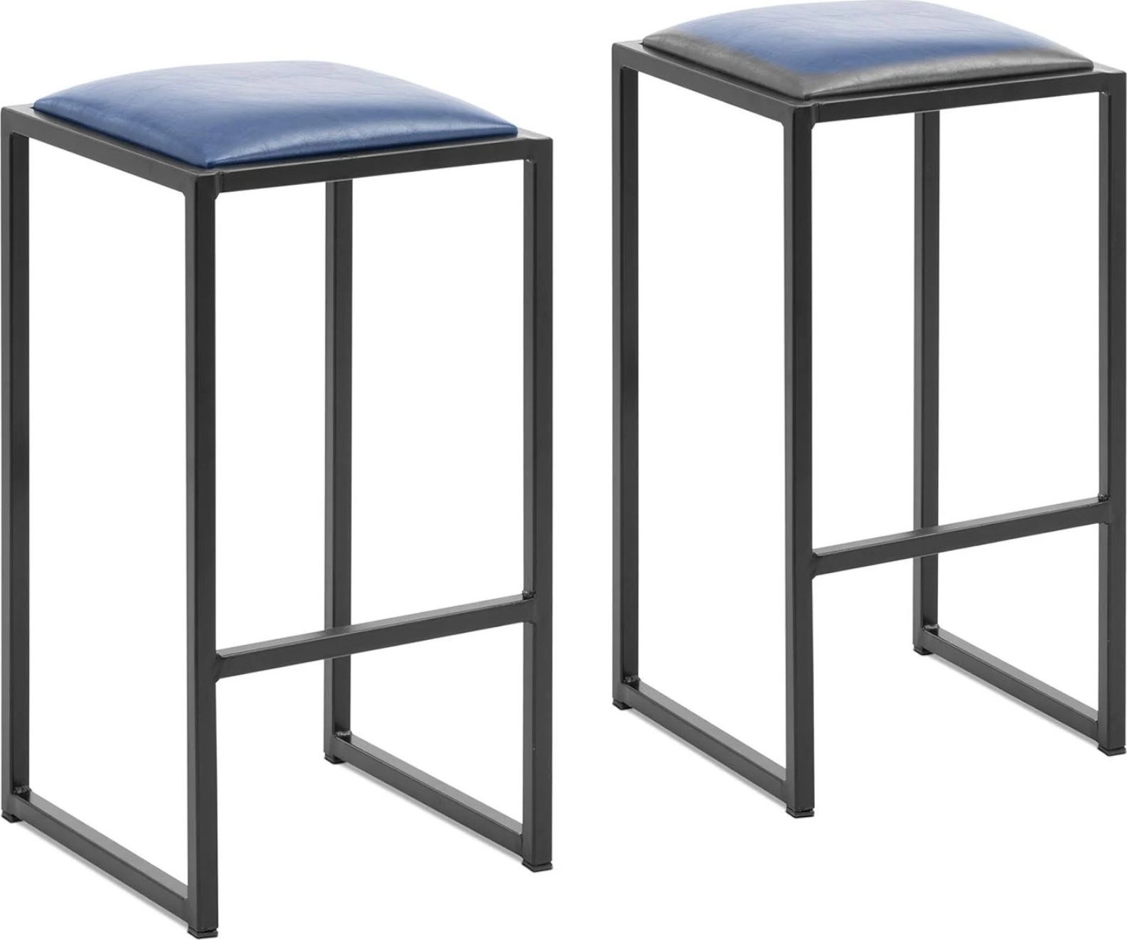 Royal Catering Stołek barowy hoker metalowy loft z tapicerką czarno niebieski - 2 szt. Stołek barowy hoker metalowy loft z tapicerką czarno niebieski