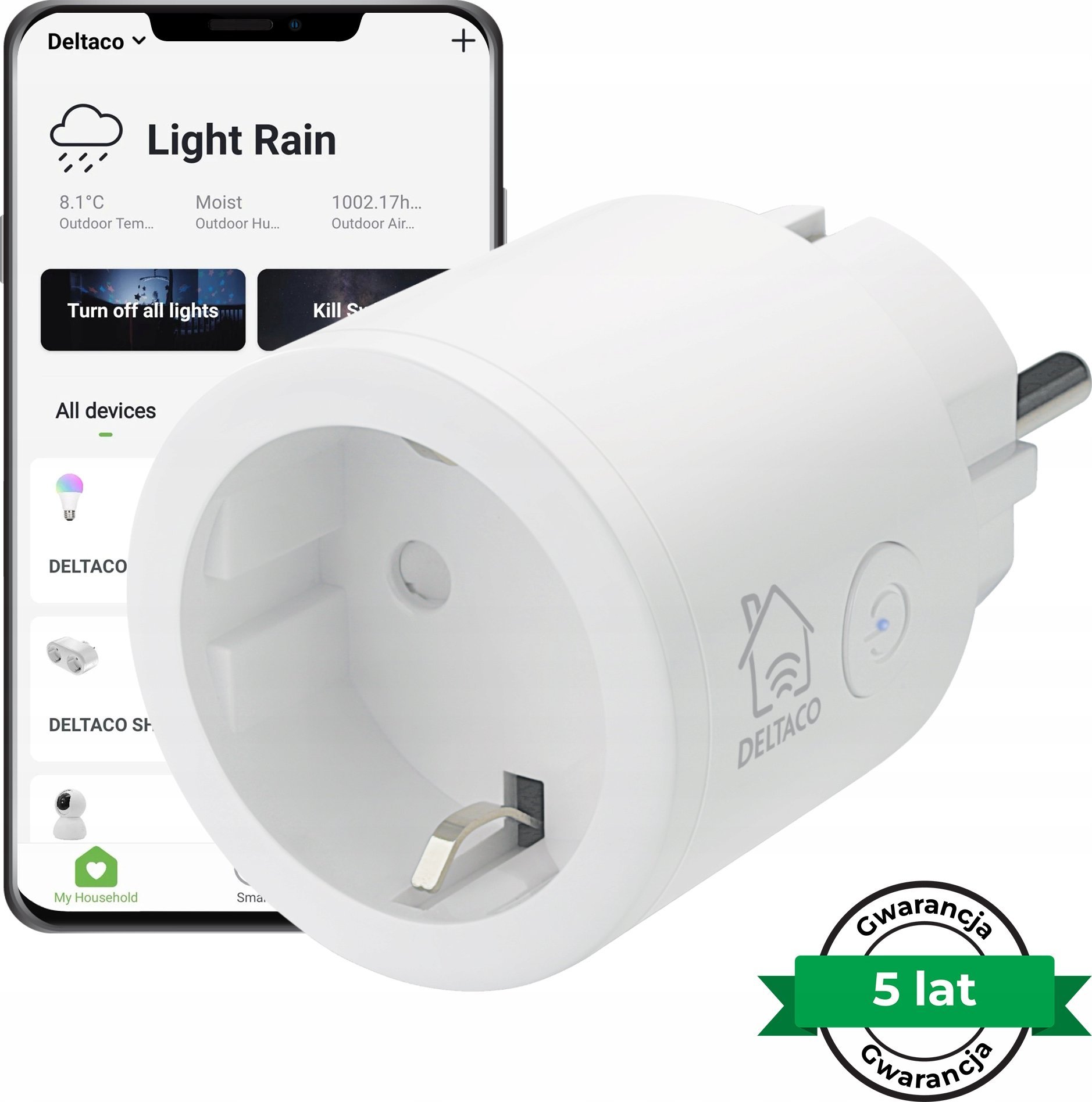 Deltaco SMART HOME switch, WiFi 2.4GHz, 1xCEE 7/3, 10A, timer, 220-240 SH-P01