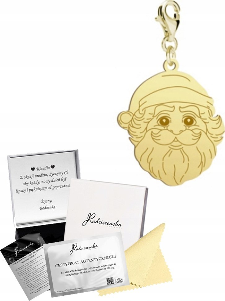 Radziszewska Jewellery Charms Złoty z Mikołajem Karabińczyk 925 Boże Narodzenie ŻYCZENIA GRATIS
