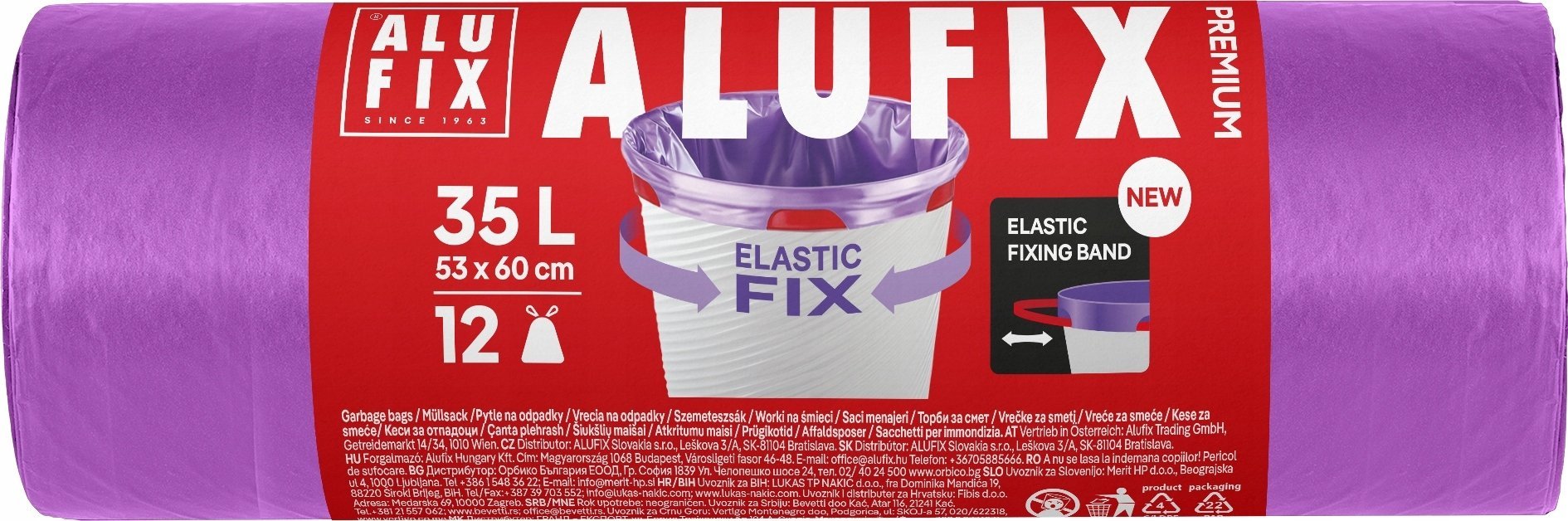 Worki na śmieci ALUFIX Aluflexy, z taśmą, LDPE, 45l, 10 szt., stalowe