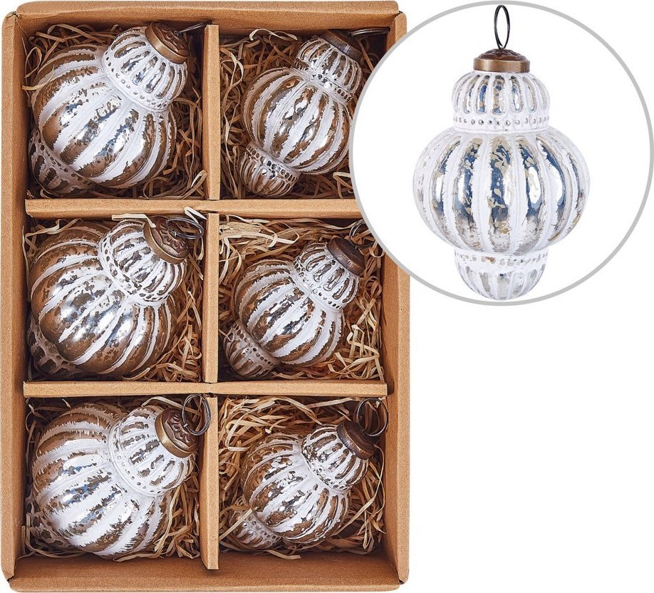 Beliani Zestaw 6 bombek szklanych srebrny CREMEUX