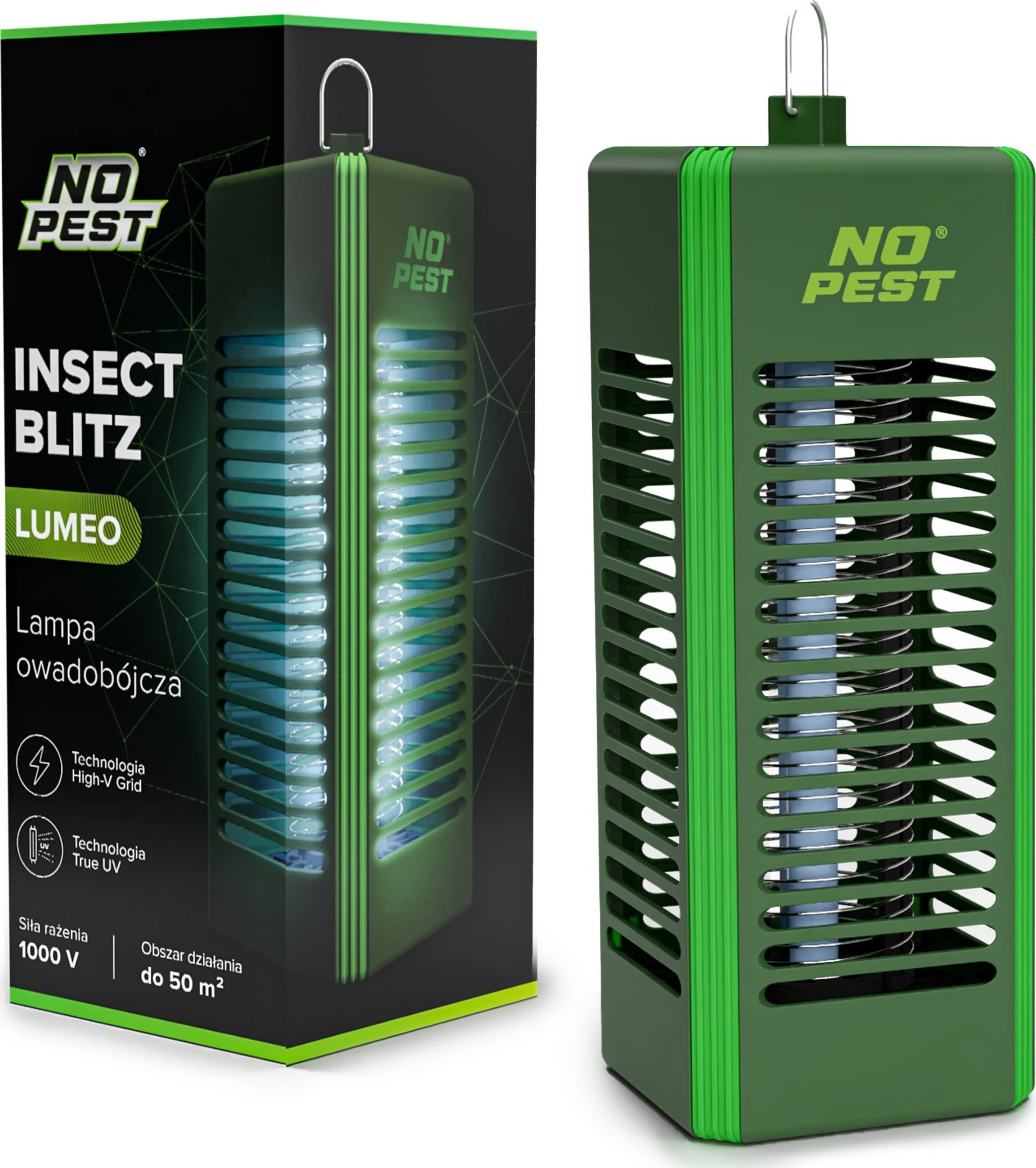Lampa Owadobójcza UV na Komary Muchy Osy Ćmy Meszki i Inne Owady Przenośny Lampion Lampa "Insect Blitz Lumeo" w Kolorze Zielonym