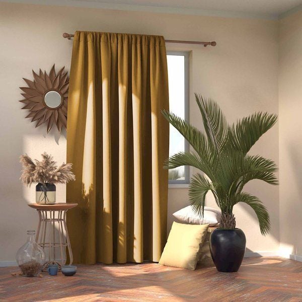AmeliaHome Zasłona Blackout na taśmie Musztardowy 140X245