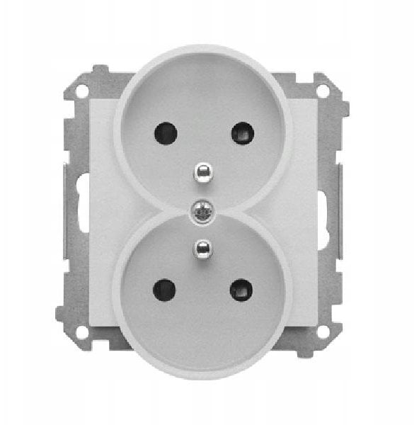 Kontakt-Simon podwójne gniazdo wtyczkowe z uziemieniem i przesłonami moduł 16 A, 250 V~, szybkozłącza Aluminium mat TGZ2MCZ.01/143