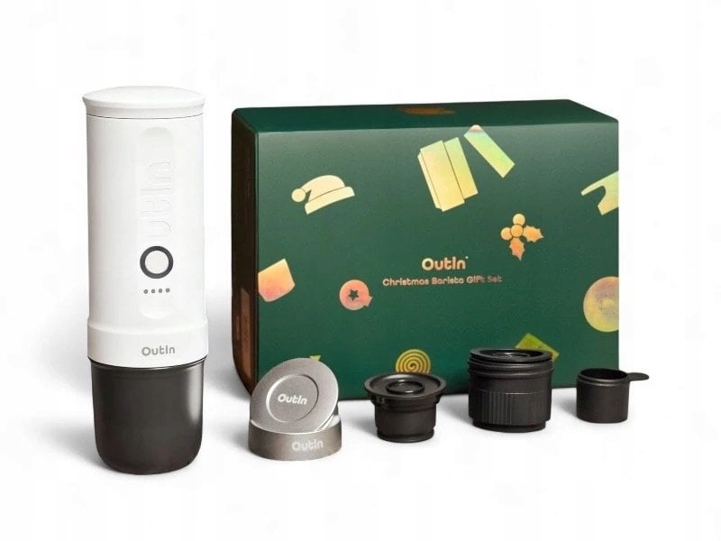Outin Nano Xmas pack, Espresso Machine Bundle with Basket Plus, model OTEM-01, color Pearl White
