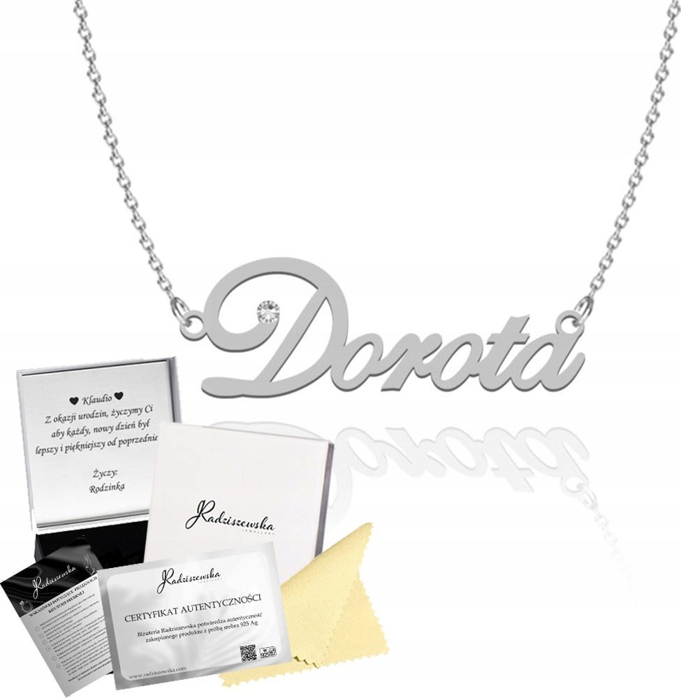 Radziszewska Jewellery Naszyjnik Srebrny z imieniem DOROTA Łańcuszek Prezent 925 DEDYKACJA GRATIS