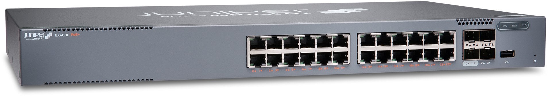 Switch Juniper EX4000-24P network connections Managed L2/L3 Gigabit Ethernet (10/100/1000) Support PoE 1U Gray