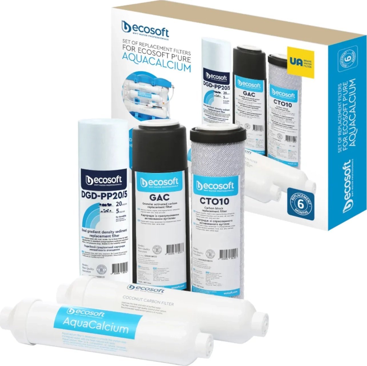 Ecosoft Ecosoft Pure Aquacalcium Zestaw 5 wkładów do filtra odwróconej osmozy