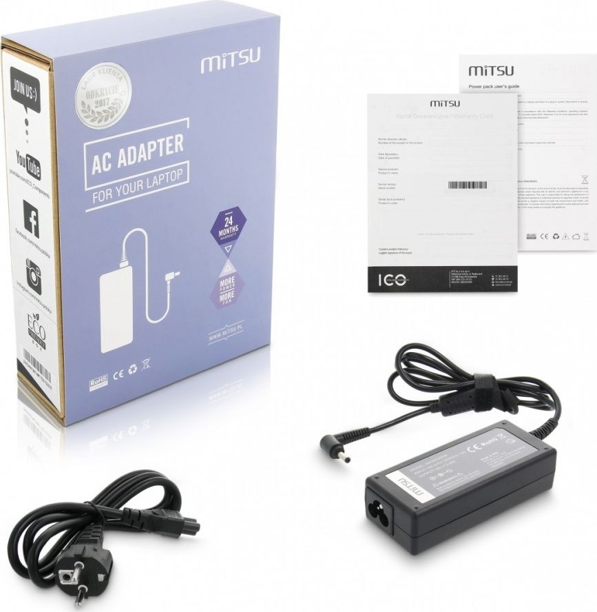 Zasilacz do laptopa Mitsu 65 W, 0.7 mm, 3.42 A, 19 V (ZM/AS19342E)