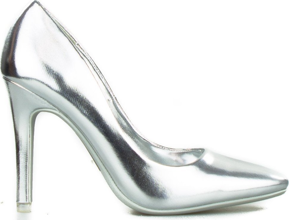 Wolski Szpilki wysokie połyskujące srebrne-40