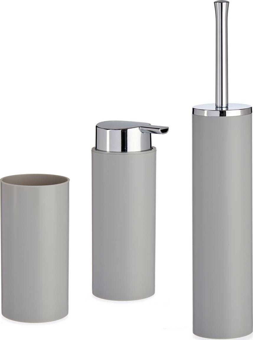 Berilo Plastikowe akcesoria do łazienki ze srebrnymi uchwytami, 3 elementy
