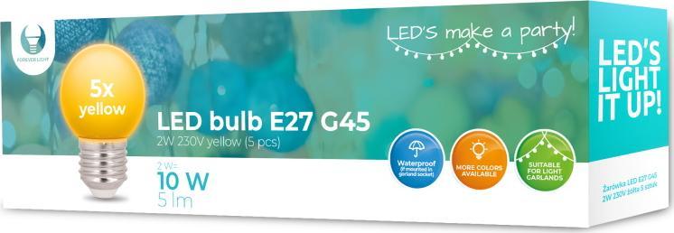 Forever Light Żarówka LED E27 G45 2W 230V żółta 5 sztuk Forever Light