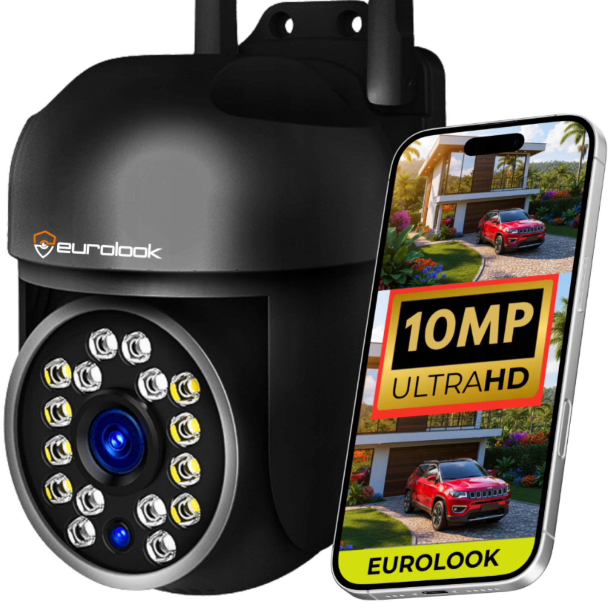 ZEWNĘTRZNA KAMERA IP WIFI OBROTOWA 10MP 4K ULTRA HD MIKROFON ŚLEDZENIE ZOOM