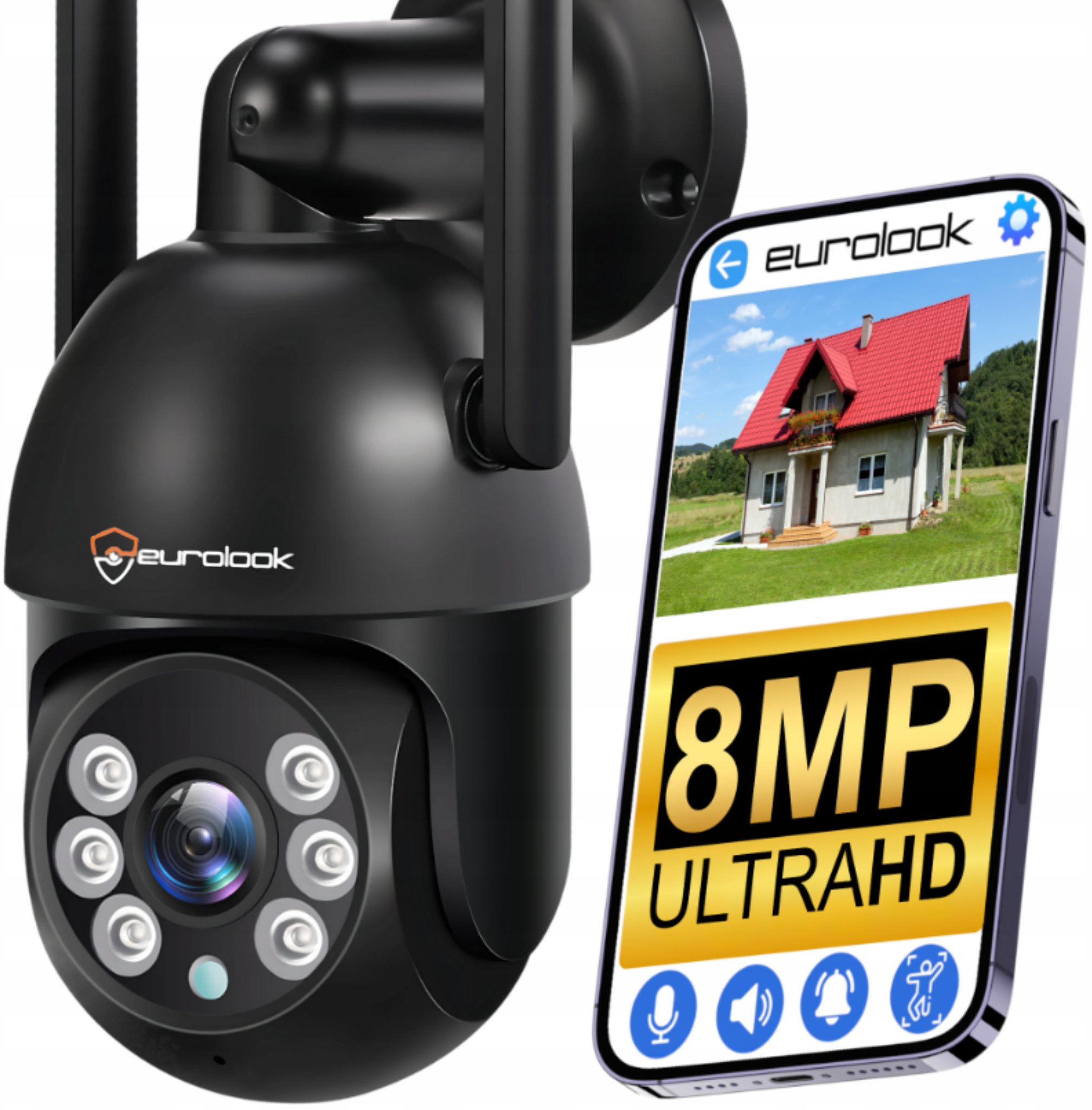 Bezprzewodowa Zewnętrzna Obrotowa Kamera WiFi 8MPx UHD Tuya Powiadomienia