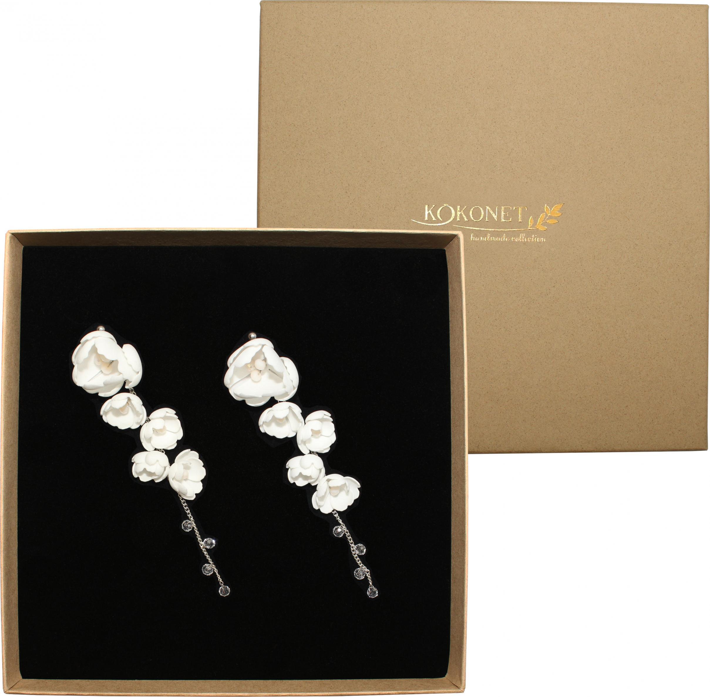 KOKONET Kolczyki kwiaty DŁUGIE stal łańcuszki ŚLUBNE boho