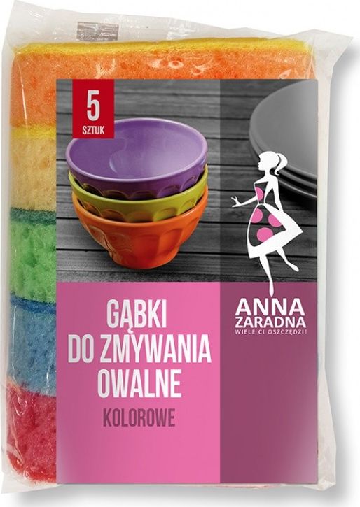 Anna Zaradna Gąbki do zmywania ANNA ZARADNA, owalne kolorowe, 5szt., mix