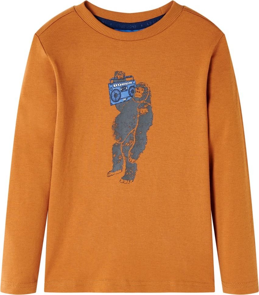 vidaXL Koszulka dziecięca z długimi rękawami, z gorylem, ciemna ochra, 104