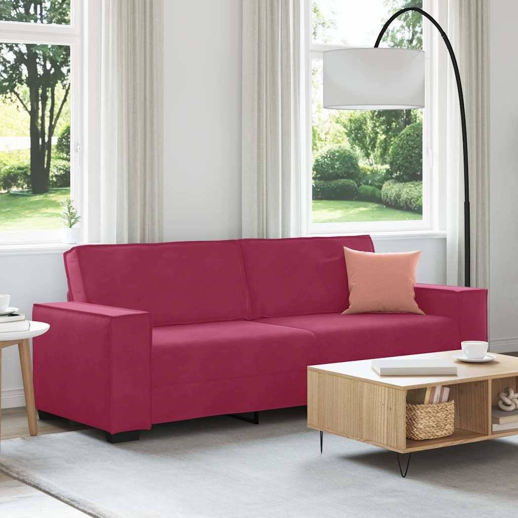 vidaXL Sofa 3-osobowa, winna czerwień, 180 cm, obita aksamitem