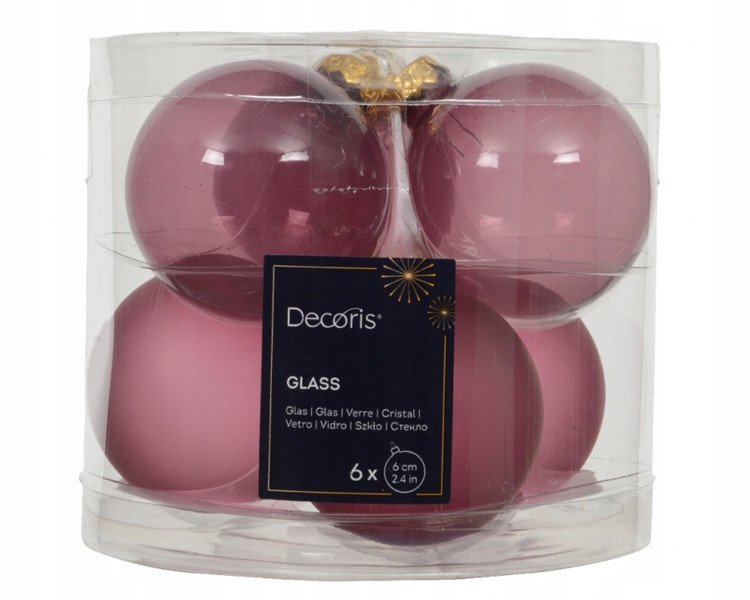 Zestaw 6 bombek choinkowych różowe 6cm błyszczące matowe