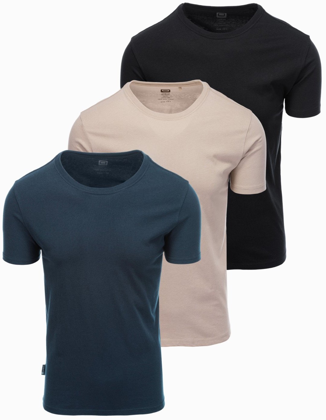 Zestaw męskich bawełnianych koszulek BASIC z okrągłym dekoltem czarny/granatowy/piaskowy V7 OM-TSBS-0232 XL