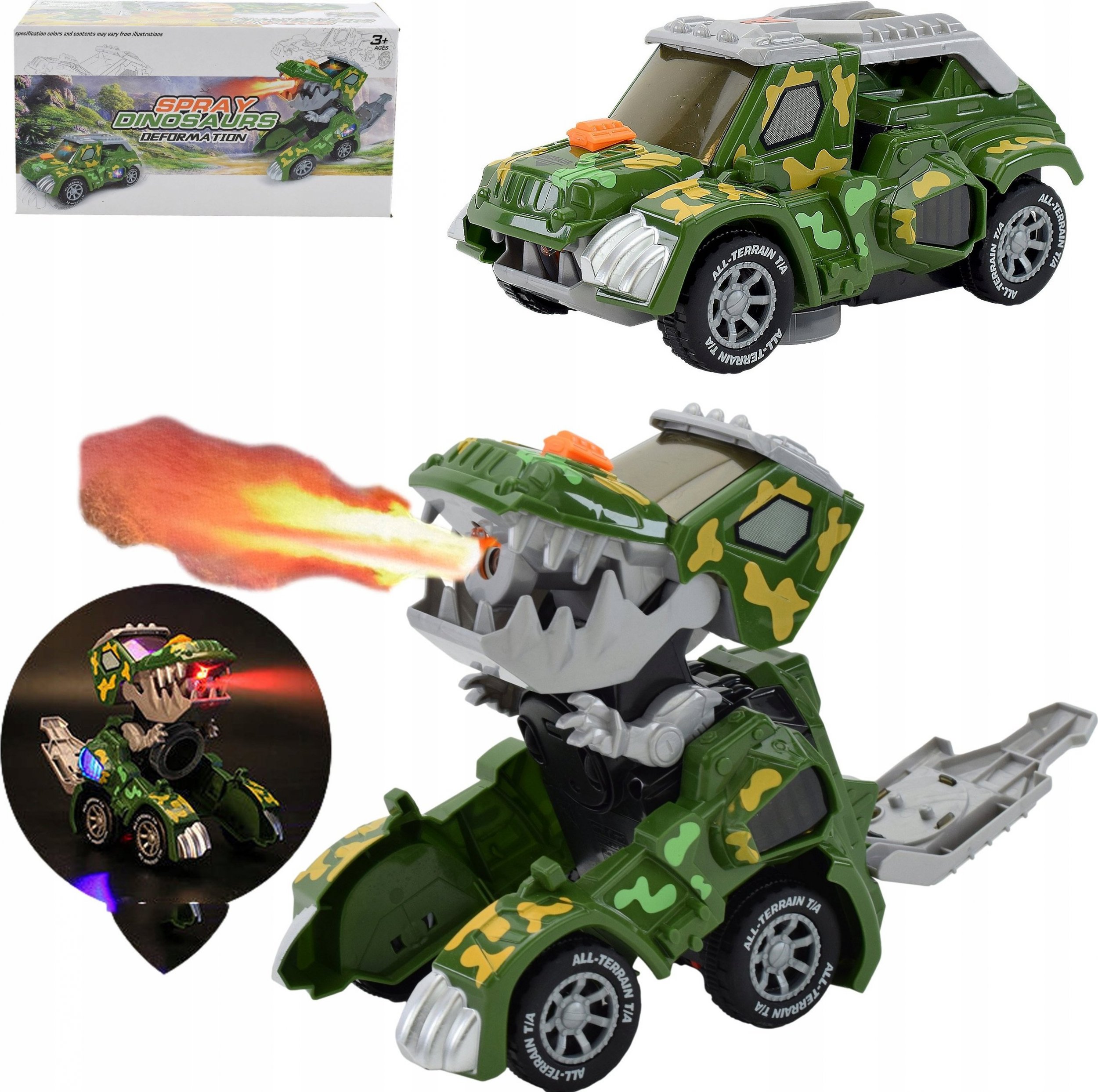 Skleplolki AUTO ROBOT ZABAWK DINOZAUR ZIEJE PARĄ SAMOCHÓD 2W1