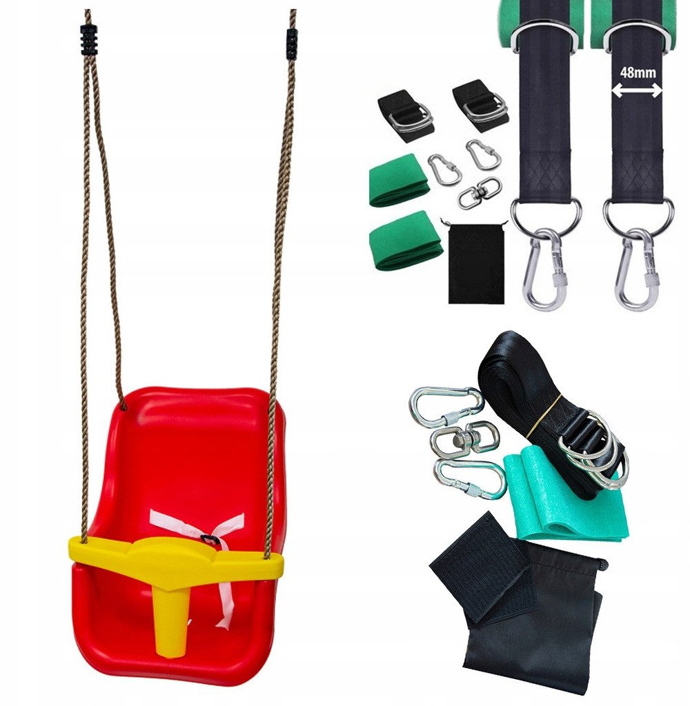 Huśtawka Just Fun Siedzisko Kubełkowe do Huśtawki Czerwone Wysokie Oparcie + pasy