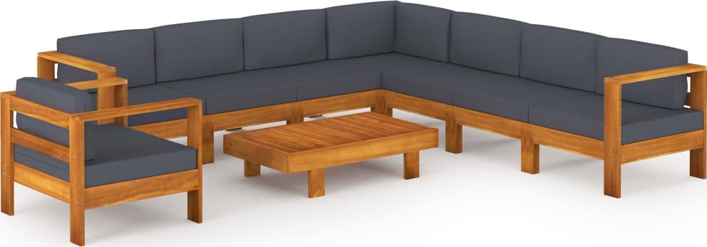 vidaXL 9-cz. zestaw mebli ogrodowych, ciemnoszare poduszki, akacja