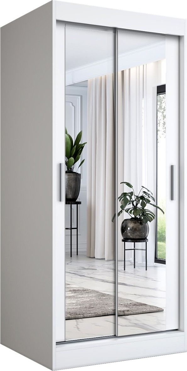 MKPOL Szafa przesuwna MODUO COMFORT 90 biała mat z dwoma lustrami