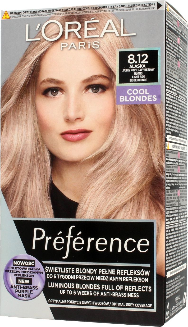 L’Oreal Paris Preference Farba do włosów 8.12 Alaska - Jasny Popielaty Beżowy Blond 1op.