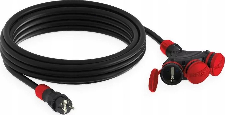 KEL Przedłużacz budowlany 3-gniazda z/u 5m /H05RR-F 3x2,5/ IP54 czarny/czerwony W-01170