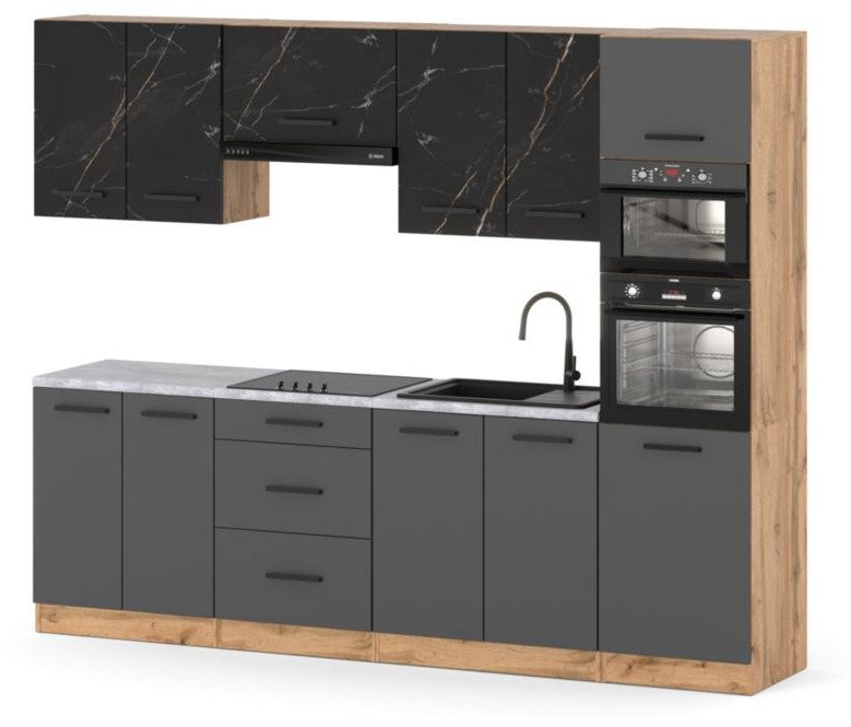 Kuchnia Słupek Modułowa Nowoczesna Z Blatem 2.6m Wotan Szary San Sebastian