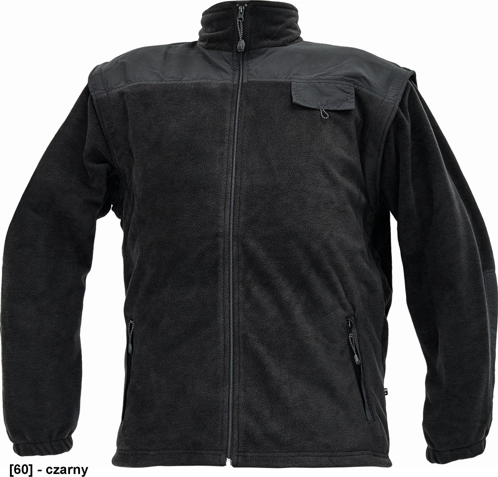 CERVA RANDWIK 2 w 1 - wydłużona kurtka polarowa o sportowym kroju z odpinanymi rękawami - czarny XXL