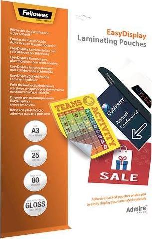 Fellowes LAMINATOR POUCH ADHESIVE/A3 80 25PCS 5601803 FELLOWES