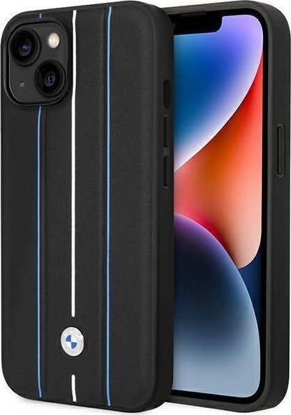 BMW Etui BMHCP14S22RVSK Apple iPhone 14 czarny/black hardcase Leather Stamp Blue Lines