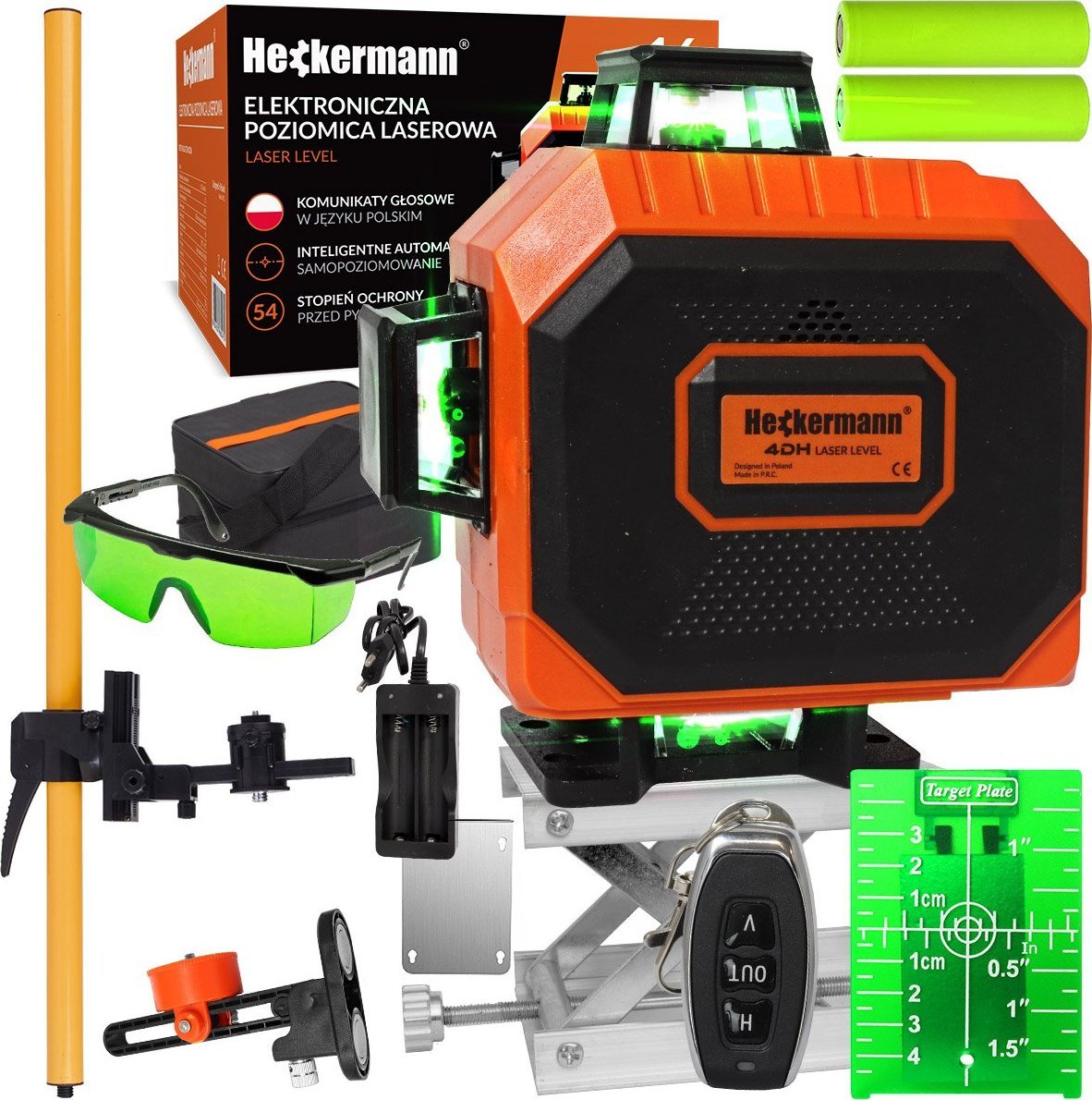 Heckermann Zestaw Poziomica laserowa Heckermann 16 linii 4DH NOWA + tyczka 4m + okulary + tarcza