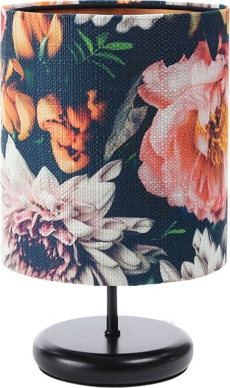 Lampa stołowa Lumes Czarna lampka nocna z abażurem w kwiaty - S383-Olfa
