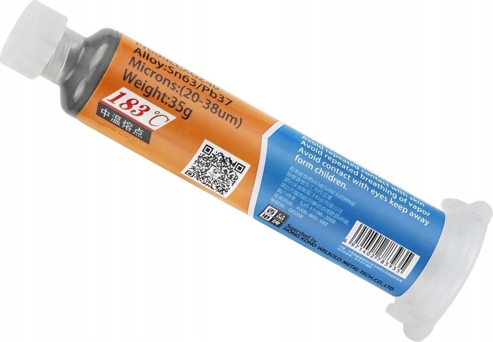 Rosfix PŁYNNA CYNA PASTA LUTOWNICZA 183C 35G W STRZYKAWCE DO LUTOWANIA SPOIWO HQ